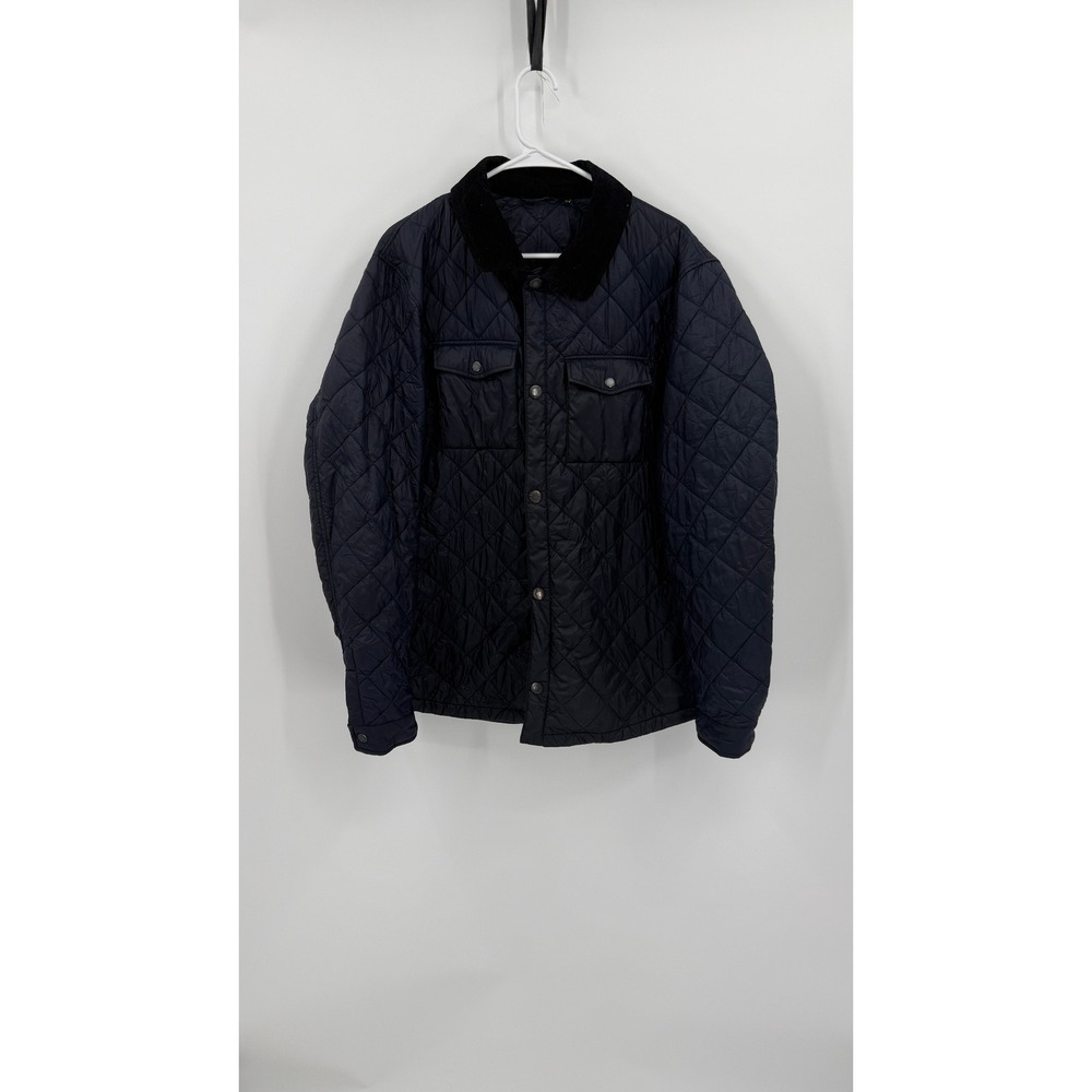 Barbour Navy Blue Diamond Quilted Jacket Corduroy Collar Women Large L